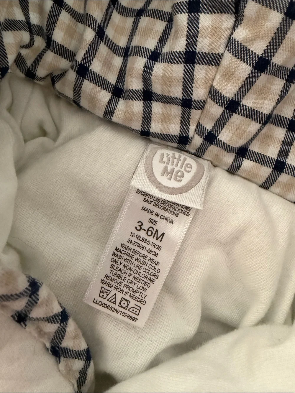Little Me Cream and Navy Plaid Quilted Baby Footed pram
